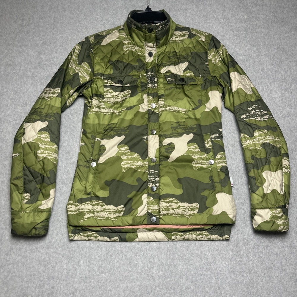 Stio Skycrest Insulated Shirt Jacket Green Camo Snap Button Long Sleeve Woman XS